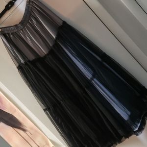 Burleska Long White Skirt Sheer Black Overlay